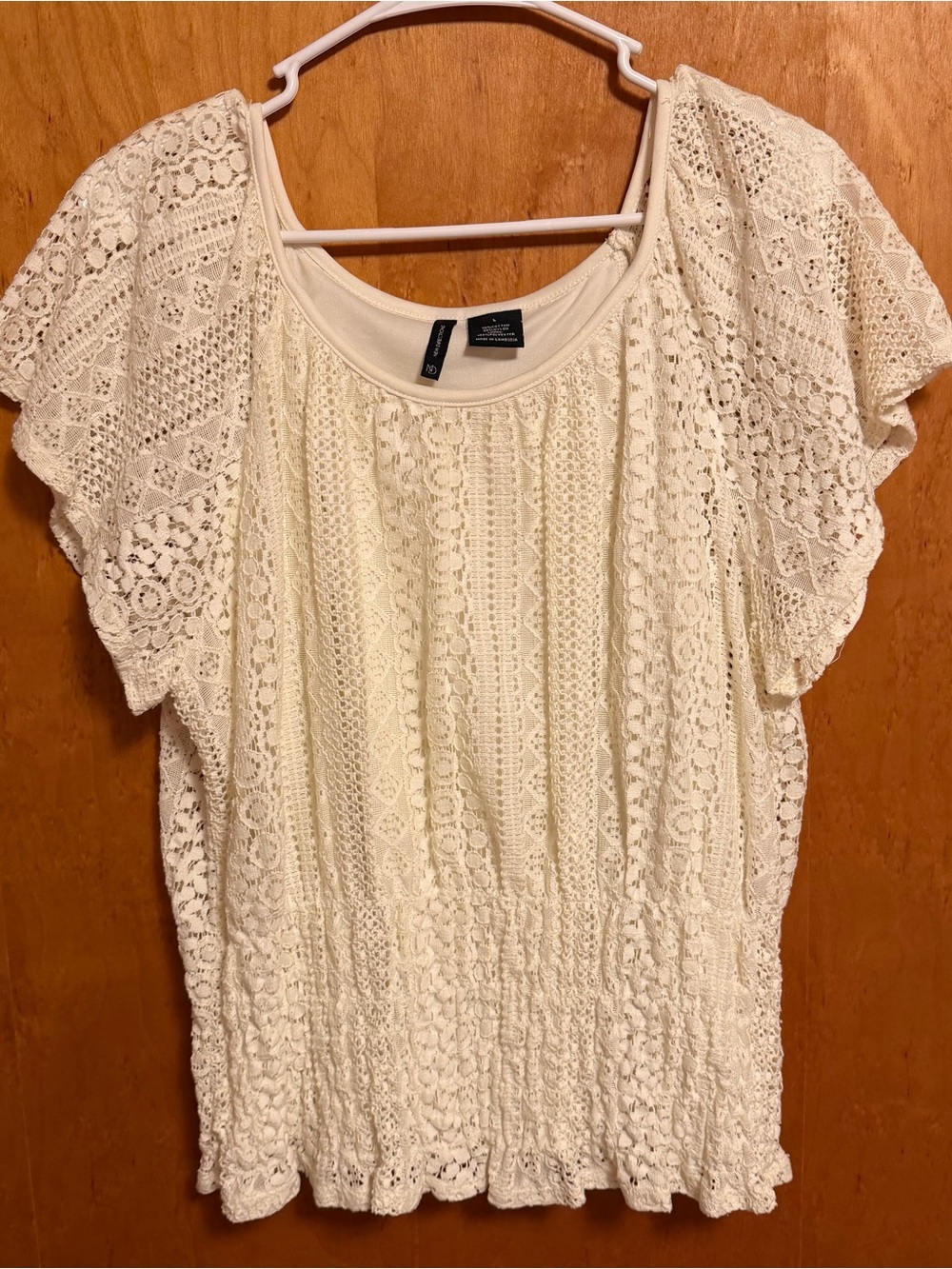 new directions Cream Crochet Lace Short Sleeve Blouse